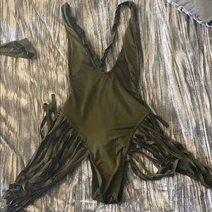 Green one piece fringe swimsuit